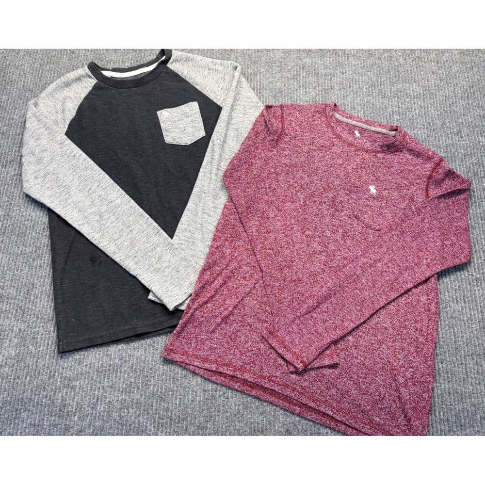 Abercrombie Kids Boys Long Sleeve Pocket Tee Shirt Lot 2 Burgundy Grey 15/16